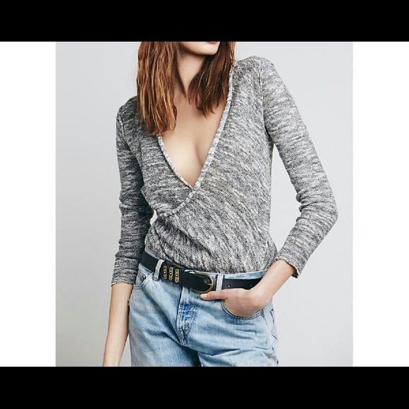 Free People Sweaters - FREE PEOPLE Gray Gotham Faux Wrap Sweater XS